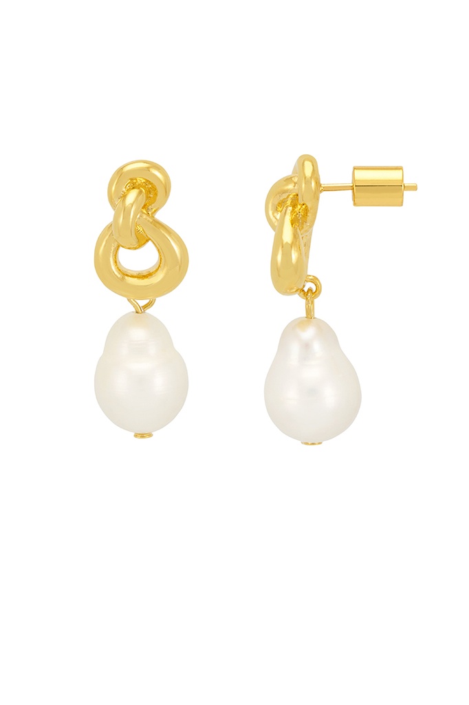 Knot And Pearl Drop Earring - Gold Plated