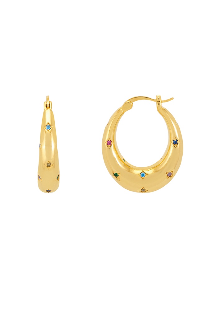 Multi Star Cz Hoop Earring - Gold Plated