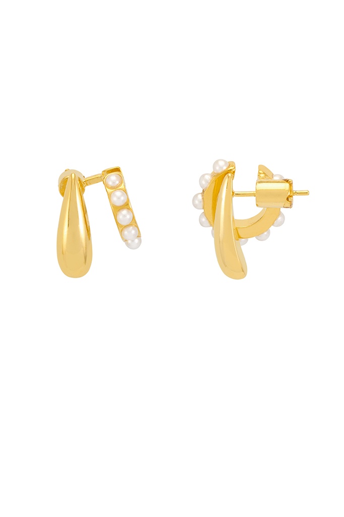 Drop And Pearl Hoop Earring - Gold Plated