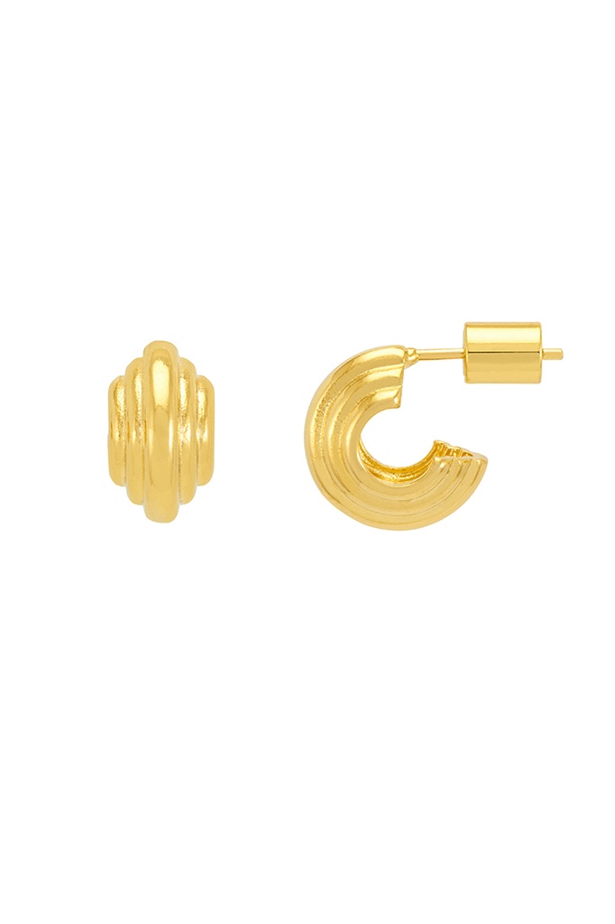 Teired Ridged Mini Hoop - Gold Plated