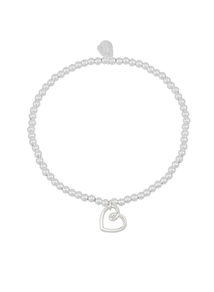 Double Beaded Heart Connector Bracelet - With Love - Silver Plated