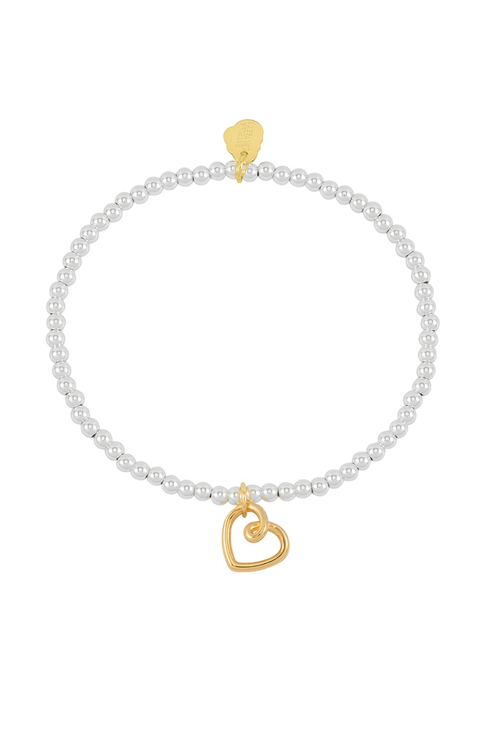 Double Beaded Heart Connector Bracelet - Gold Plated