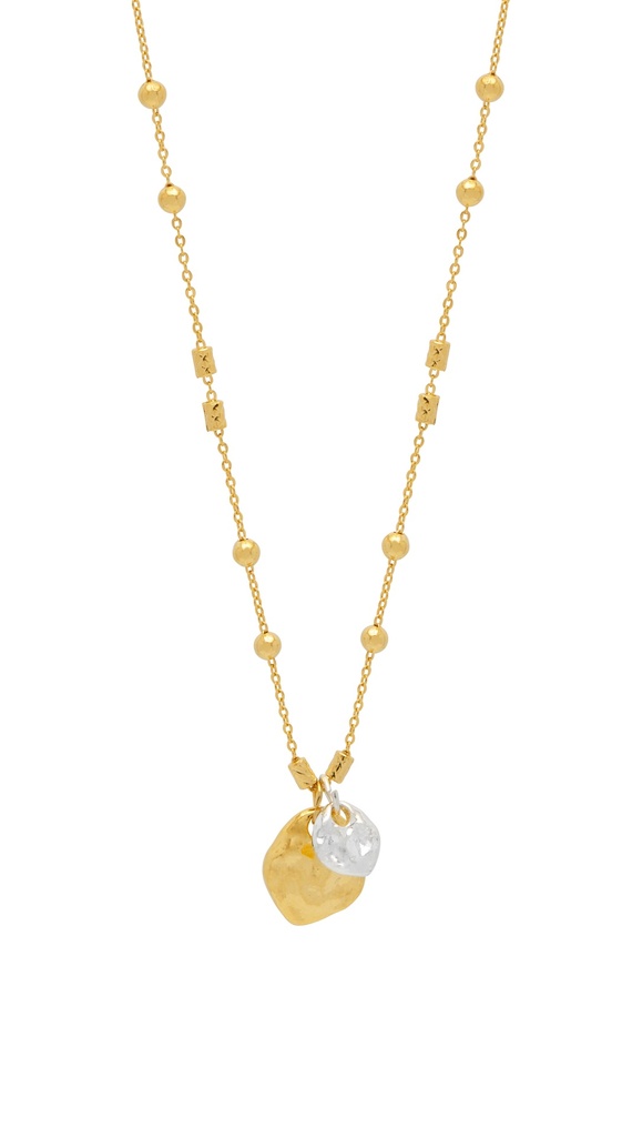TRIPLE BEADED CHAIN AND MOLTON PEBBLES NECKLACE