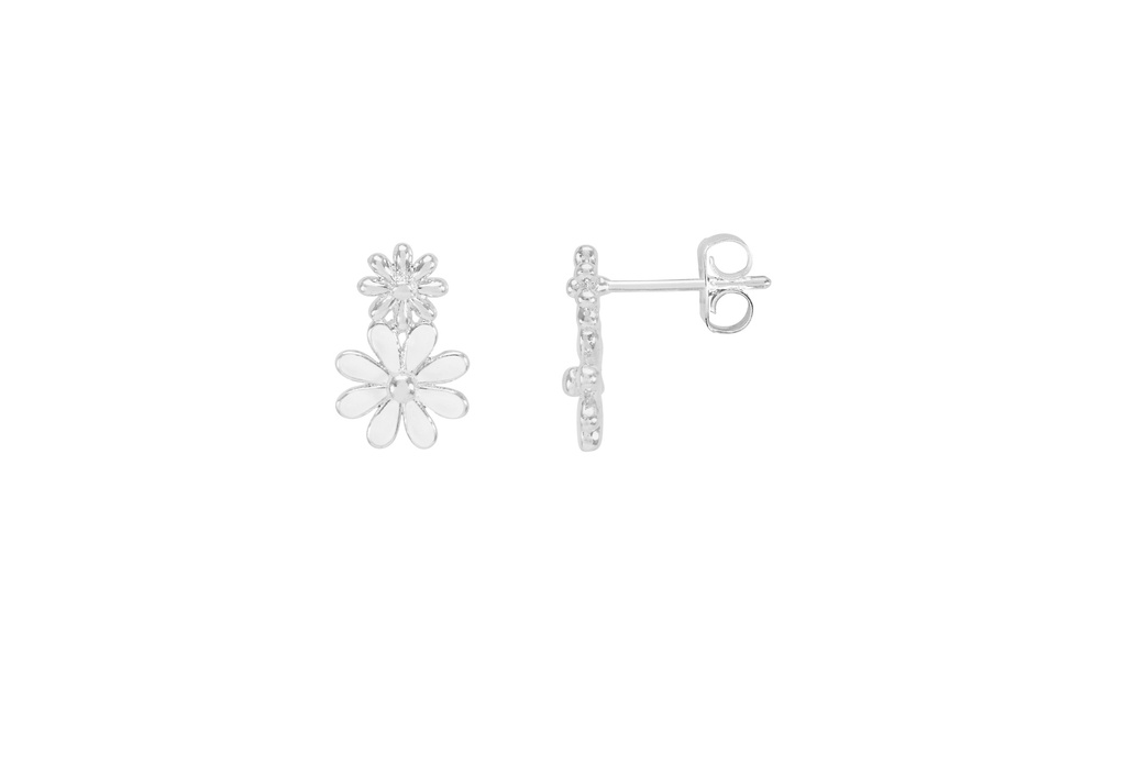 WHITE ENAMEL DOUBLE FLOWER STUDS