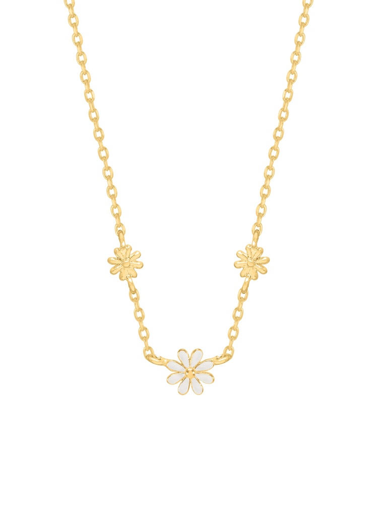 TRIPLE FLOWER WHITE ENAMEL NECKLACE