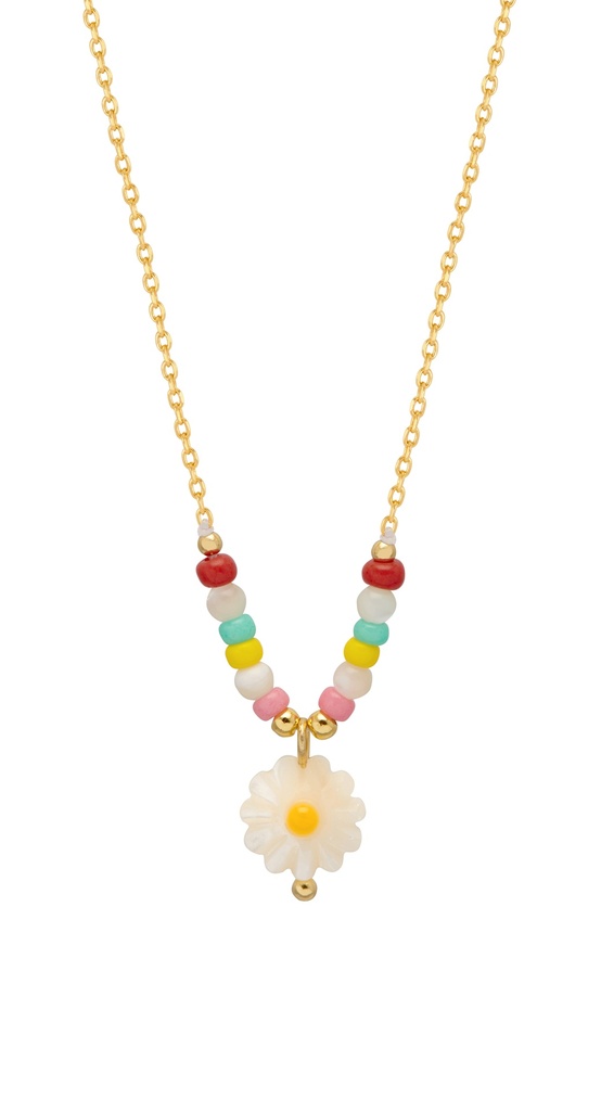 Flower Shell Bead And Chain Necklace
