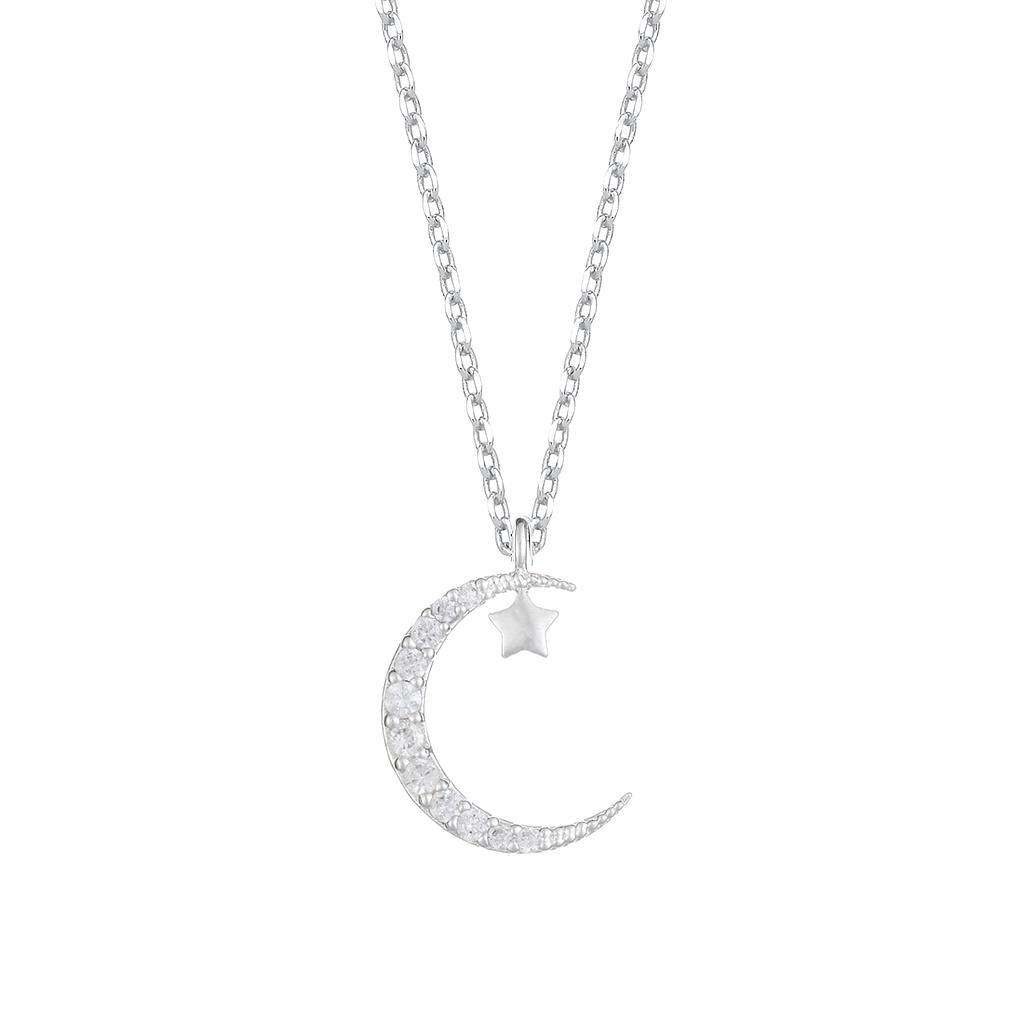 Moon & Star Necklace - Silver Plated