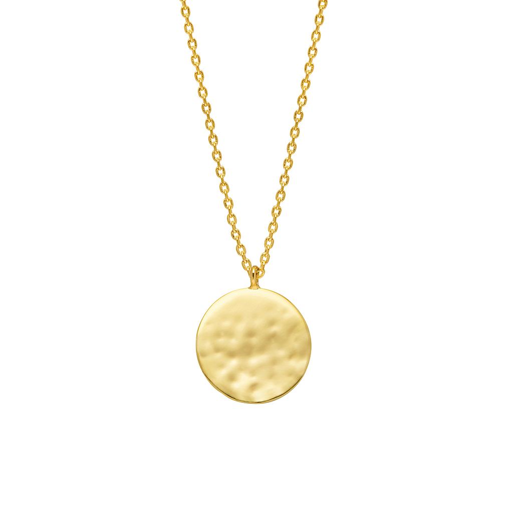 Hammered Disc Pendant Necklace - Gold Plated