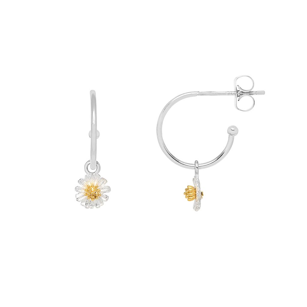 Mini Wildflower Hoop Drop Earrings - Silver And Gold Plated