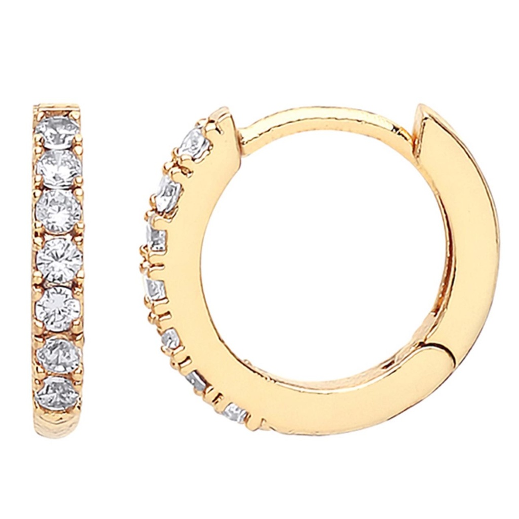Pave Set Hoop Earrings With White Cz - Gold Plated - Np