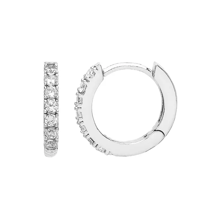 Pave Set Hoop Earrings With White Cz - Silver Plated - Np