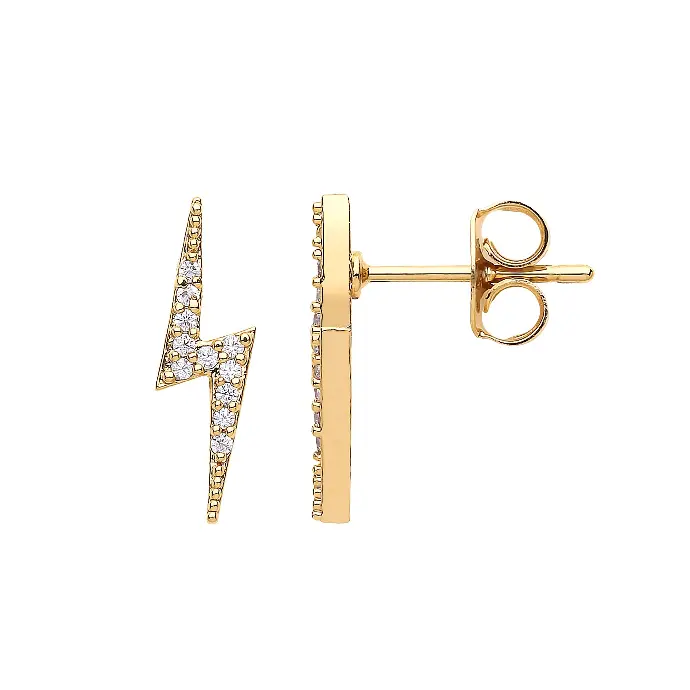 Lightning Bolt Cz Earrings - Gold Plated - Np