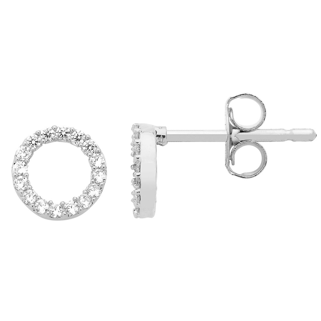 Cz Circle Earrings - Silver Plated - Np