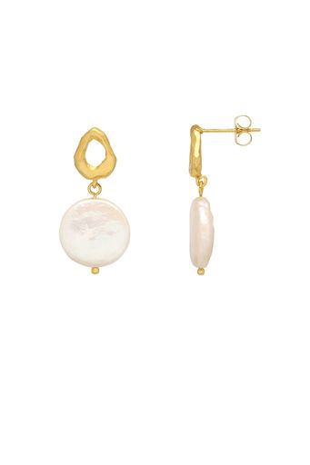 Open Organic Pearl Drop Earrings - Gold Plated