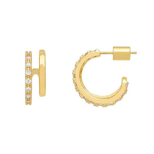 Double Loop Hoops With Cz - Gold Plate 