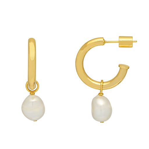 Pearl Drop Hoops - Gold