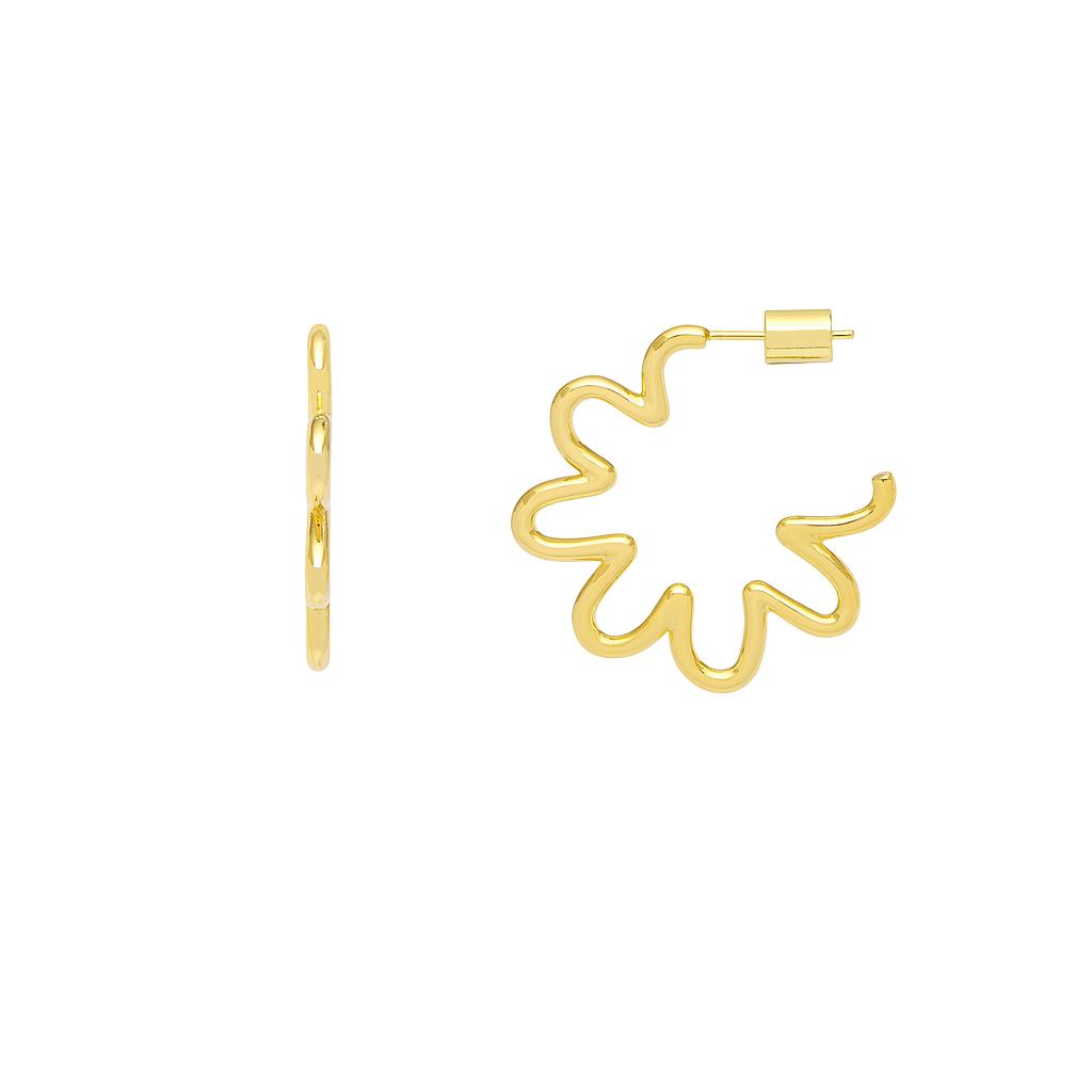 Gold Squiggle Flower Hoops - Large