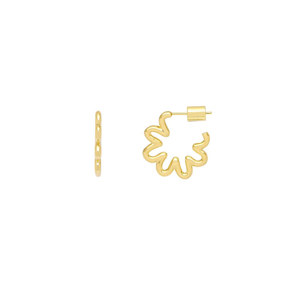 Gold Squiggle Flower Hoops - Mini