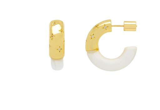 [EBE5834G] MOP And Clear CZ  Hoop Earrings - Gold Plated
