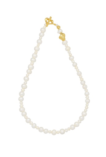 [EBN5850G] Organic Pearl And Nugget T-Bar Necklace - Gold Plated