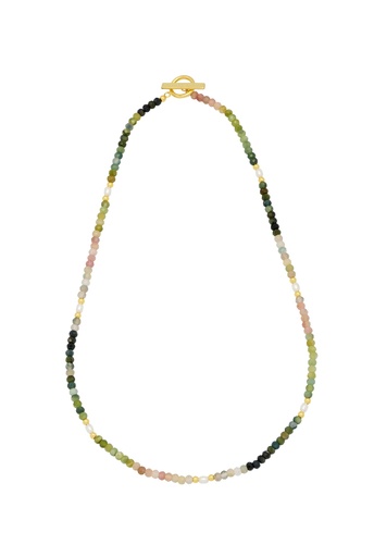 [EBN5883G] Watermelon Tourmaline And Pearl Necklace - Gold Plated