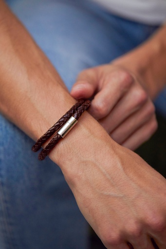 [BLB6045] Brown Leather Double Wrap Bracelet