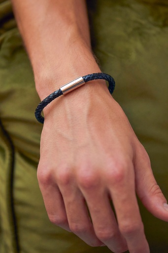 [BLB6047] Navy Leather Single Wrap Bracelet With Magnetic Clasp