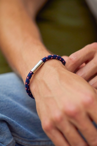 [BLB6042] Single Wrap Cord Bracelet With Clip - Navy (With Red Flash)