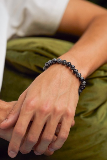 [BLB6038] 8Mm Snowflake Obsidian Beaded Bracelet