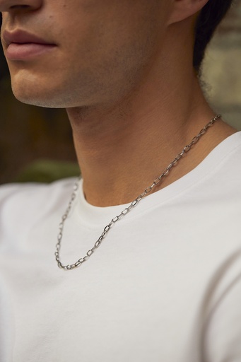 [BLN5987S] Paperclip Chain  Necklace - Steel Finish
