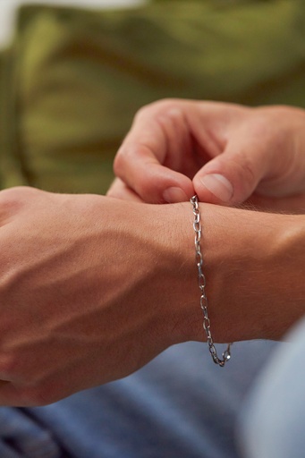[BLB5989S] Paperclip Chain  Bracelet - Steel Finish