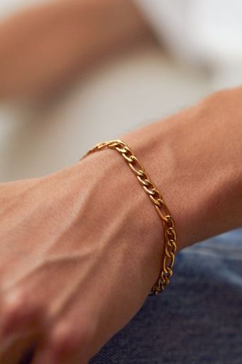 [BLB6002G] Figaro Chain Bracelet - Gold Finish