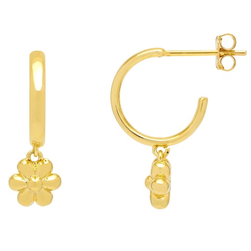 [EBE6086G] Flower Padlock Hoop Earrings - Gold Plated