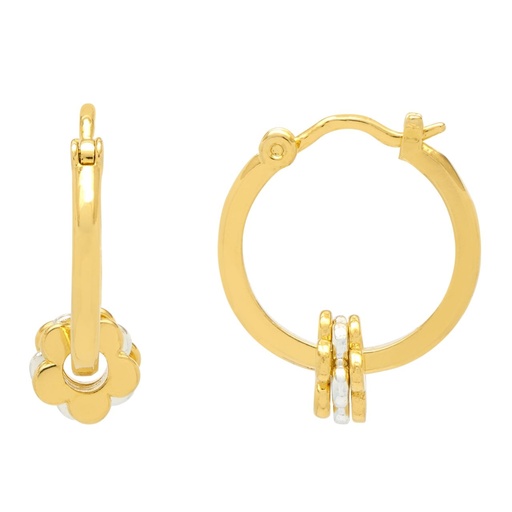[EBE6089G] Multi Flower Hoop Earrings - Gold Plated