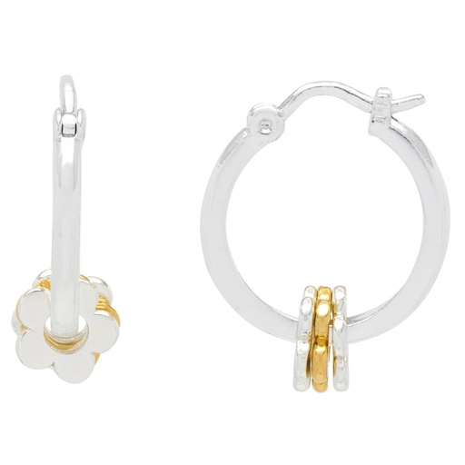 [EBE6090S] Multi Flower Hoop Earrings - Silver Plated