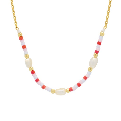 [EBN6100G] Miyuki And Pearl Necklace - Gold Plated