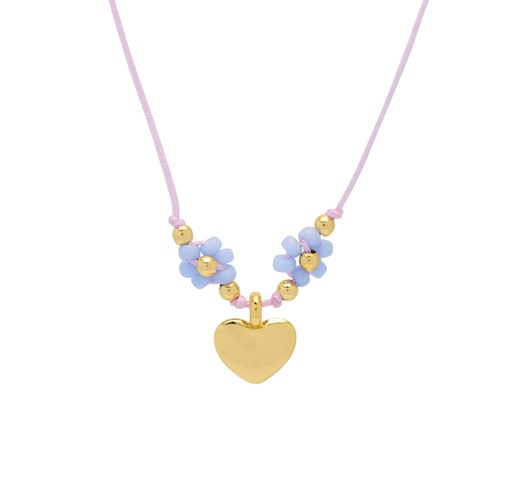 [EBN6101G] Heart And Blue Flower Miyuki Necklace - Gold Plated