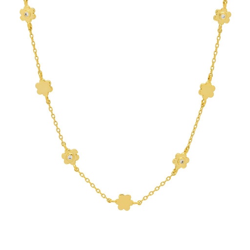 [EBN6106G] Multi Flower And CZ Necklace - Gold Plated