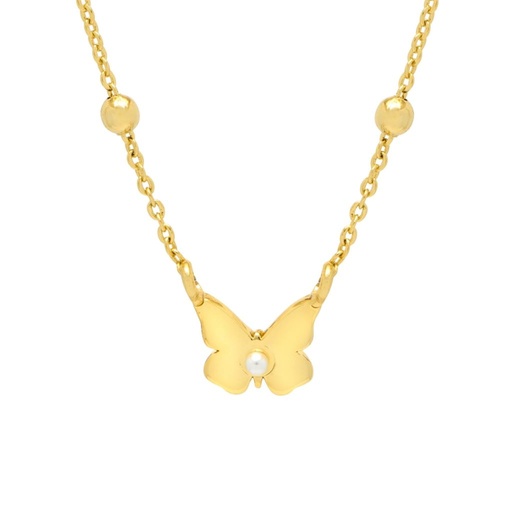 [EBN6112G] Pearl Butterfly Necklace - Gold Plated
