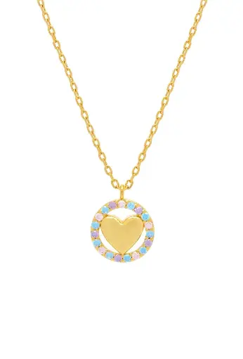 [EBN6113G] Pastel CZ And Heart Necklace - Gold Plated