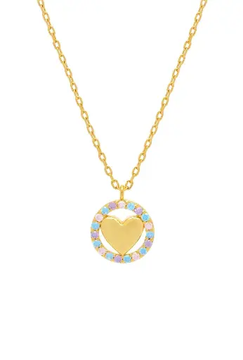 [EBN6113G] Pastel Cz And Heart Necklace - Gold Plated