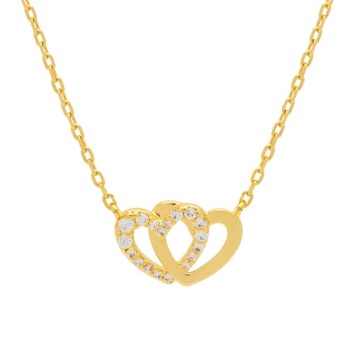 [EBN6114G] CZ Interlocking Heart Necklace - Gold Plated