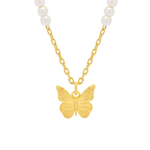 [EBN6119G] Pearl And Butterfly Necklace - Gold Plated