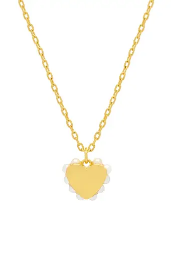 [EBN6123G] Heart With Side Pearl Necklace - Gold Plated