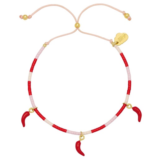 [EBB6126G] Red And Pink Chilli Miyuki Bracelet - Gold Plated