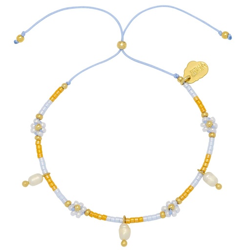 [EBB6127G] Lilac and Yellow Pearl Flower Miyuki Bracelet - Gold Plated