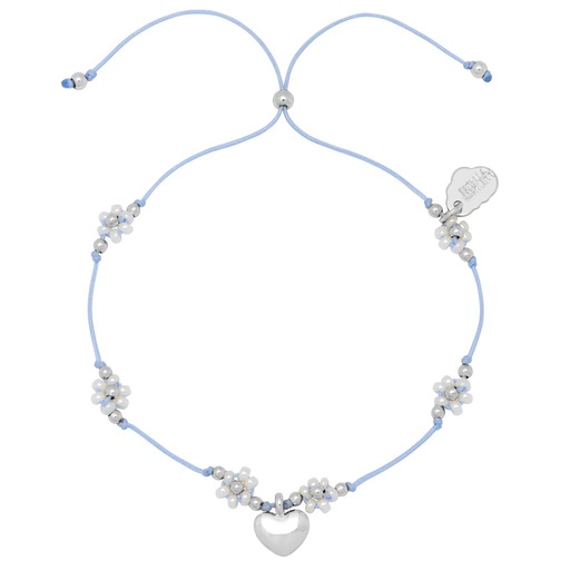 [EBB6131S] Heart And Flower Beaded Louise Bracelet - Silver Plated