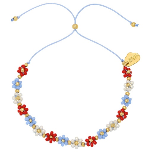 [EBB6132G] Red And Blue Daisy Chain Bracelet  - Gold Plated
