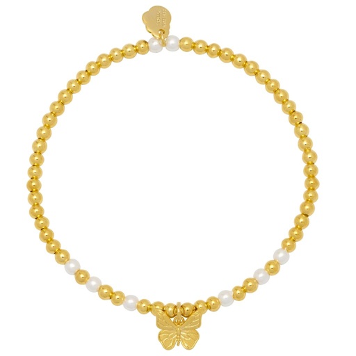 [EBB6137G] Pearl And Butterfly Stretch Sienna Bracelet - Gold Plated