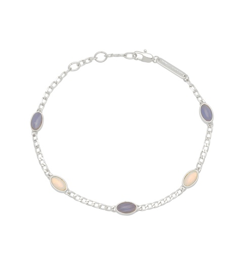 [EBB6142S] Lilac And White Gemstone Chain Bracelet - Silver Plated